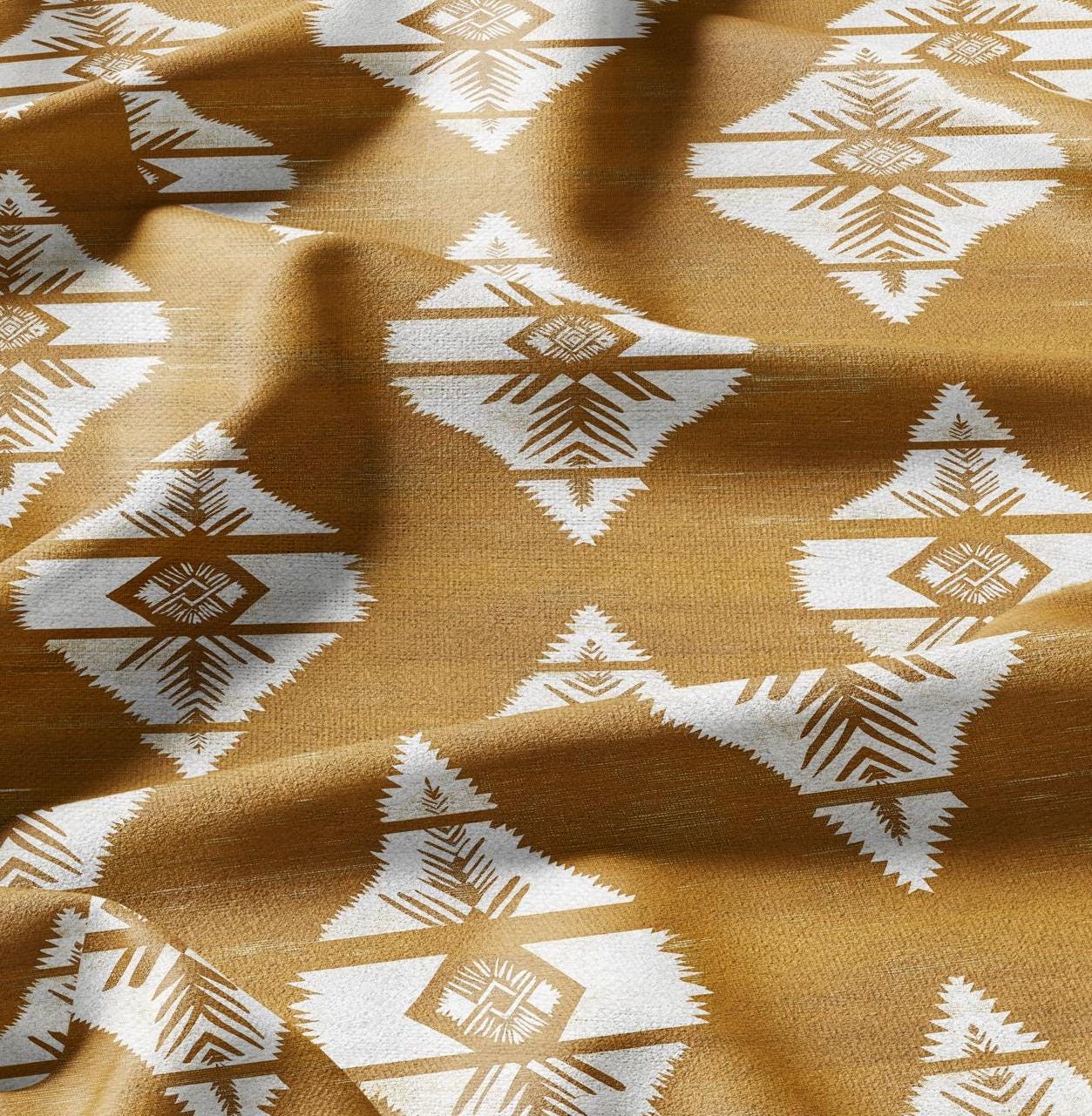 100% LINEN Fabric Mustard Mudcloth - Geometric Aztec Rhomb Fabric - Mustard Southwest Tribal Linen Fabric for upholstery dress making