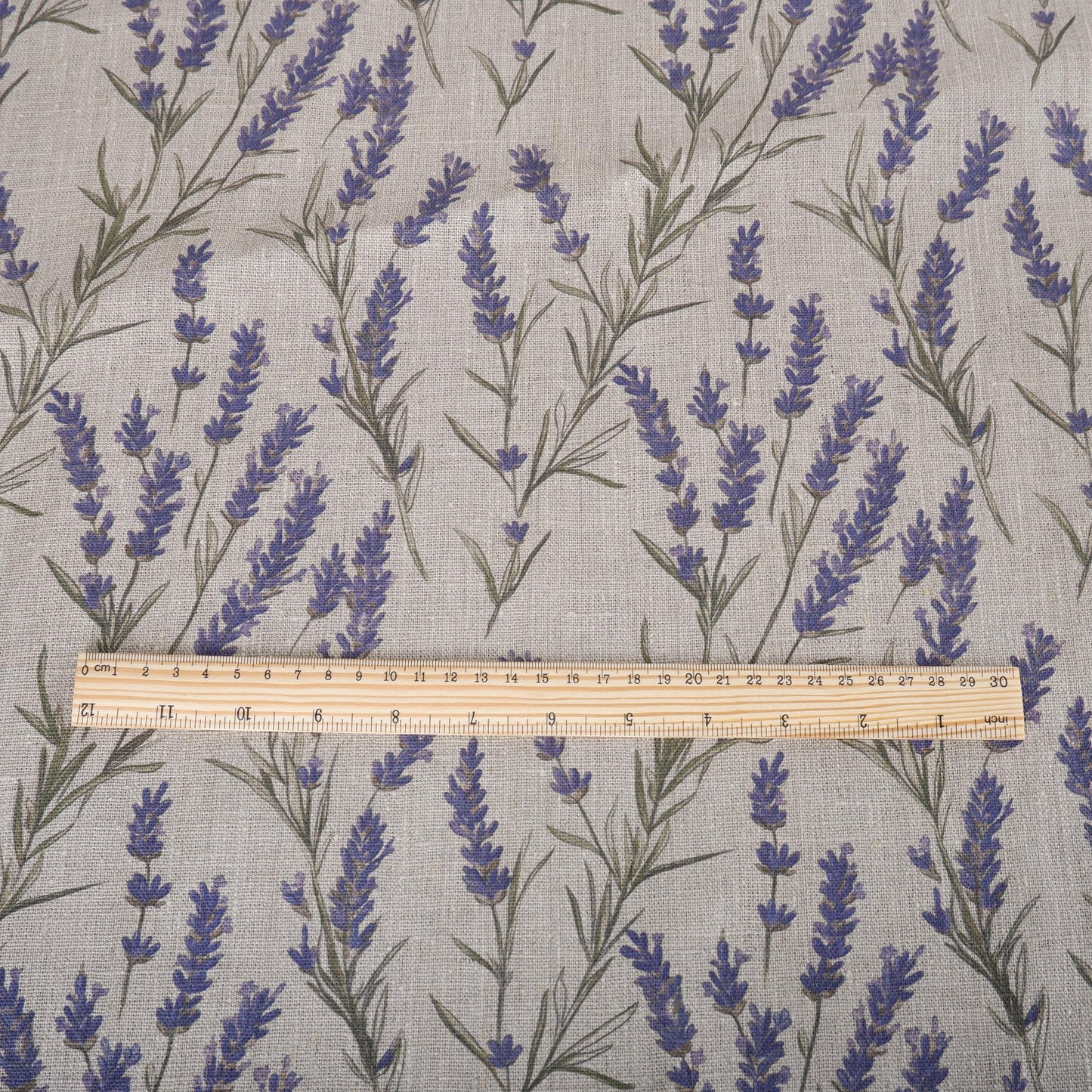 100% LINEN Fabric LAVENDER print on oatmeal linen - French county linen floral upholstery dress making curtains