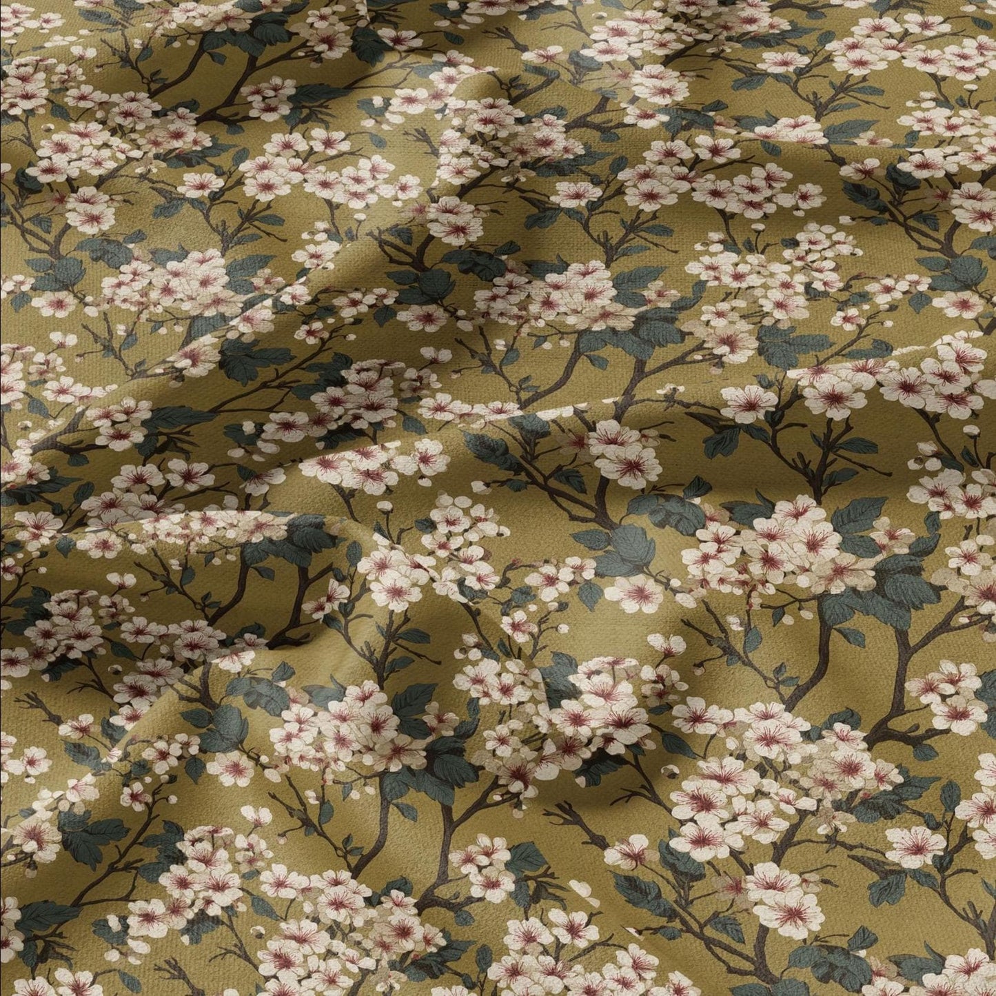 100% LINEN Fabric English flower print - mustard yellow beige floral print on white - heavy linen fabric for upholstery home decor 2612