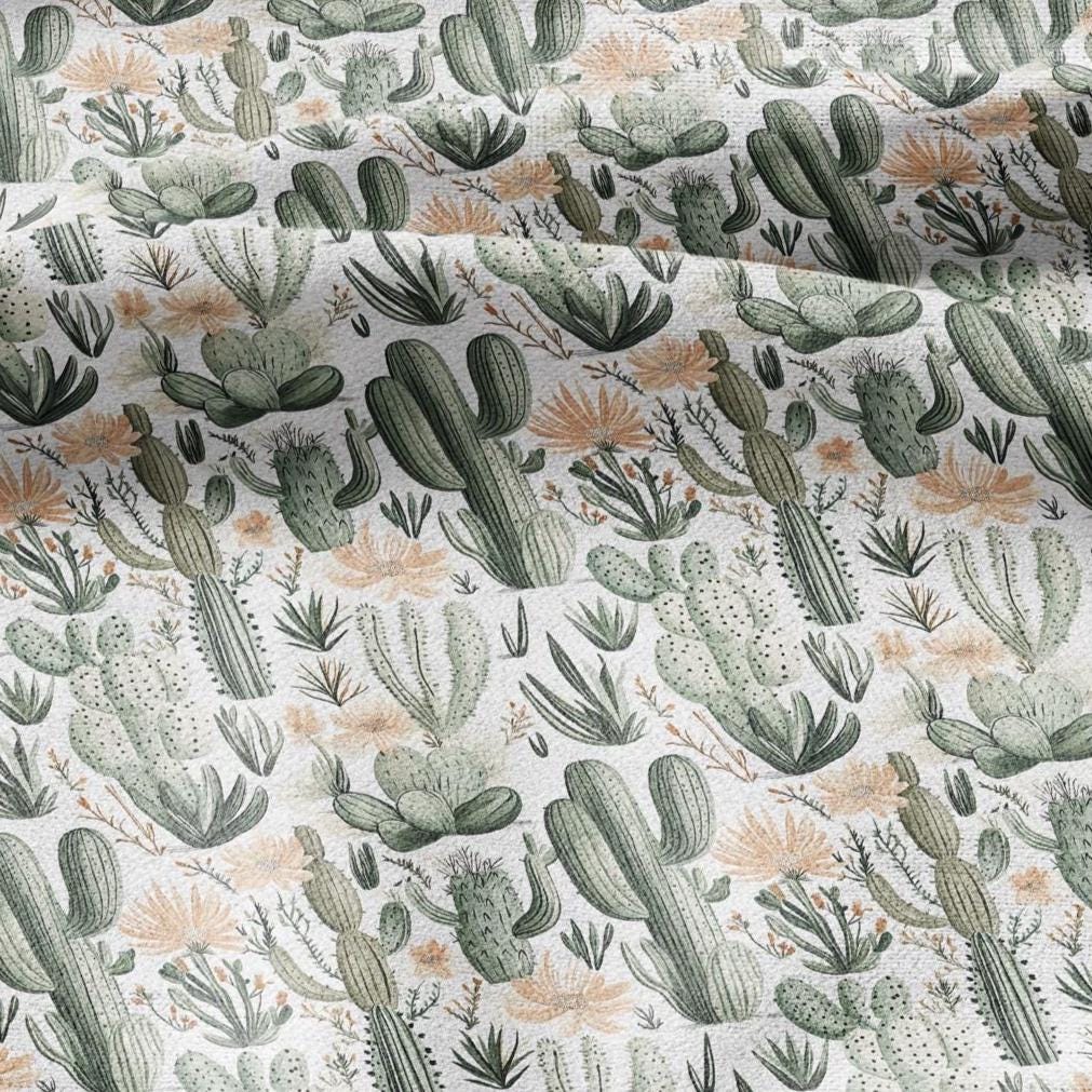 100% LINEN Fabric green Cactus - botanical flax fabric Greenery print upholstery dressmaking clothing - Tropical Desert fabric 2094