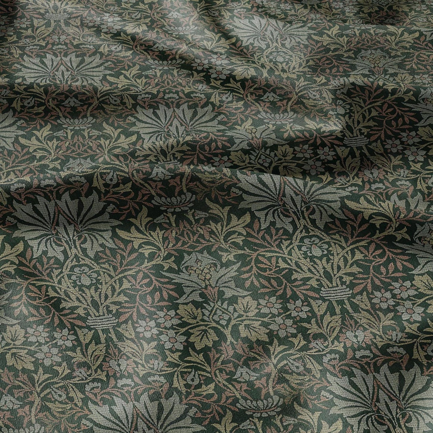 William Morris Green tapestry print on 100% LINEN fabric - Victorian Art and crafts Linen fabric botanical Historical pattern 2110