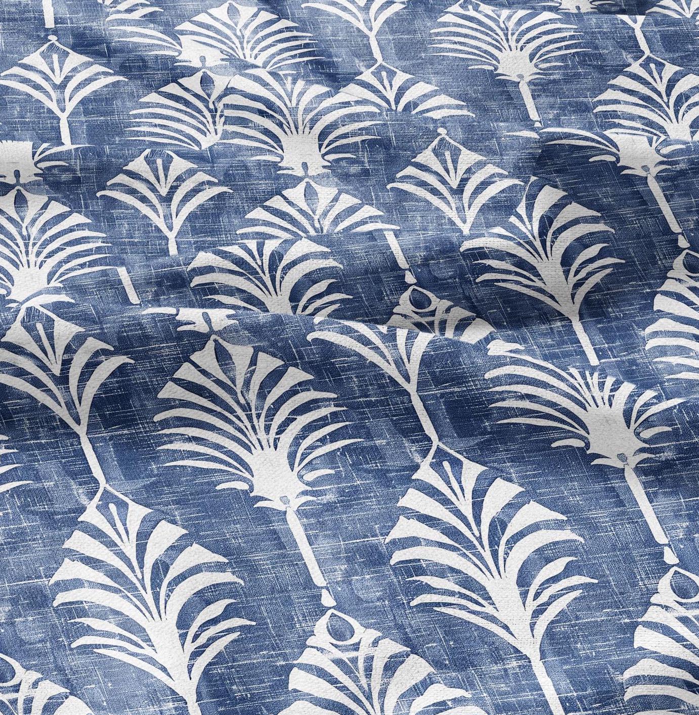 100% LINEN Fabric floral green palm trees print linen - blue linen botanical fabric for upholstery home decor dress making