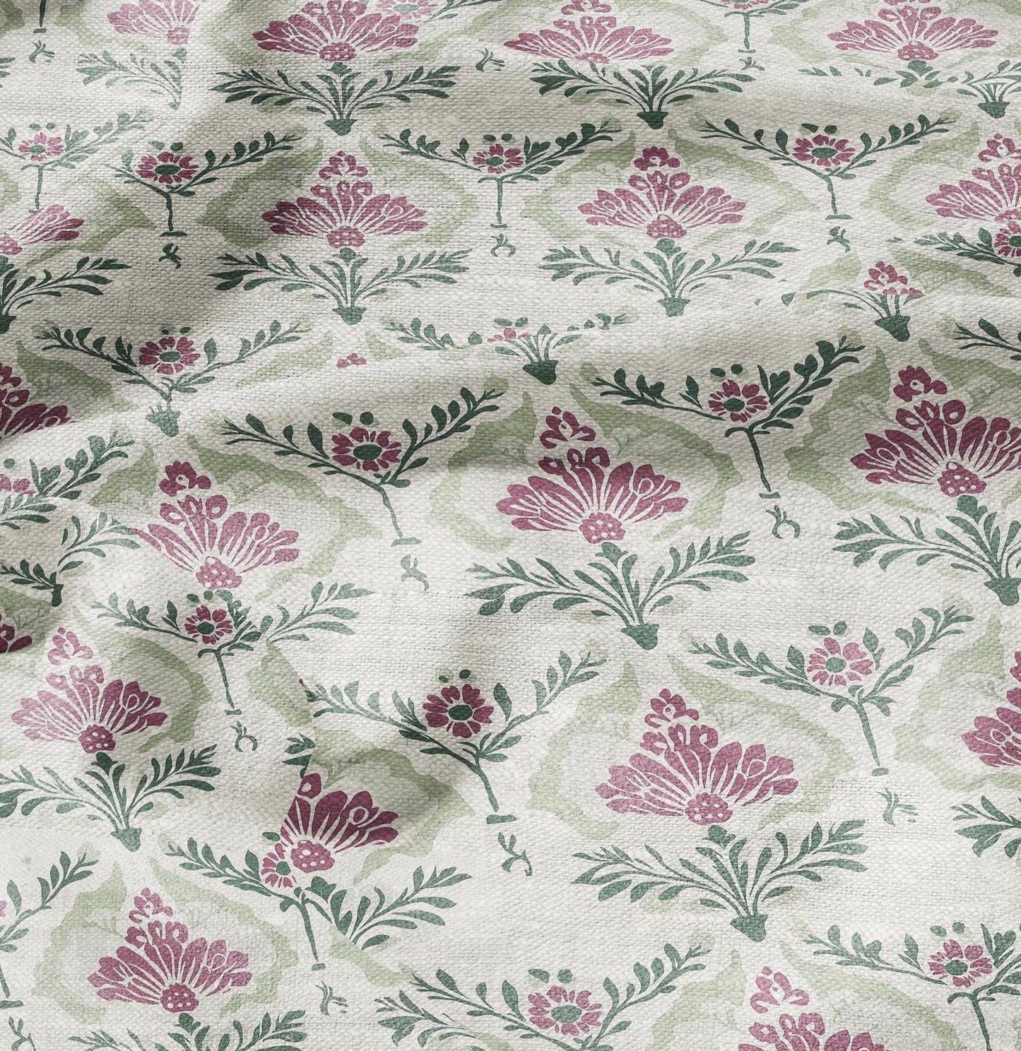 100% LINEN Fabric floral with botanical print - linen fabric with pale green print for upholstery home decor curtains pillowcases