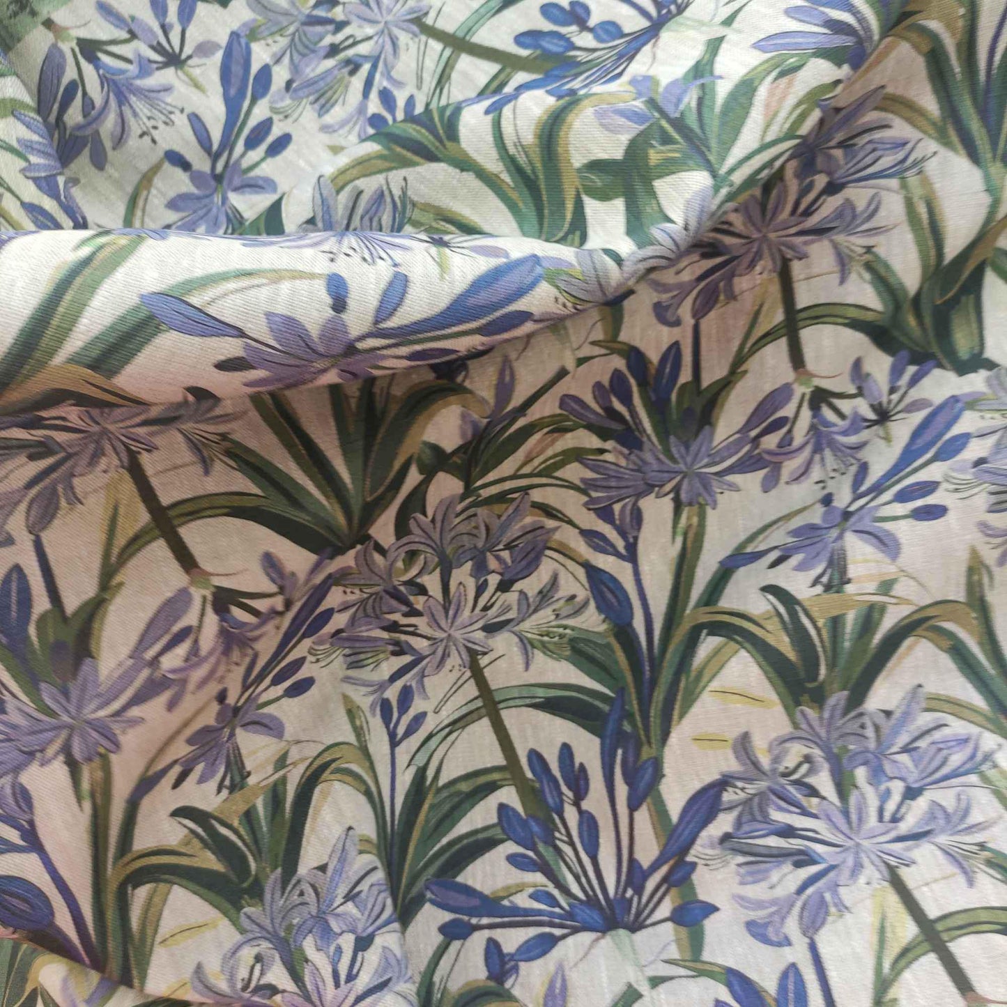 100% LINEN Fabric french blue green purple print on oatmeal natur linen, floral botanical linen fabric for upholstery 324
