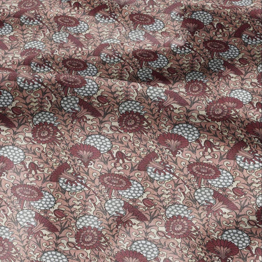 100% linen Vintage Dandelion prints fabric for Curtain Upholstery Cushion - red floral print fabric for dress making sewing 2470R