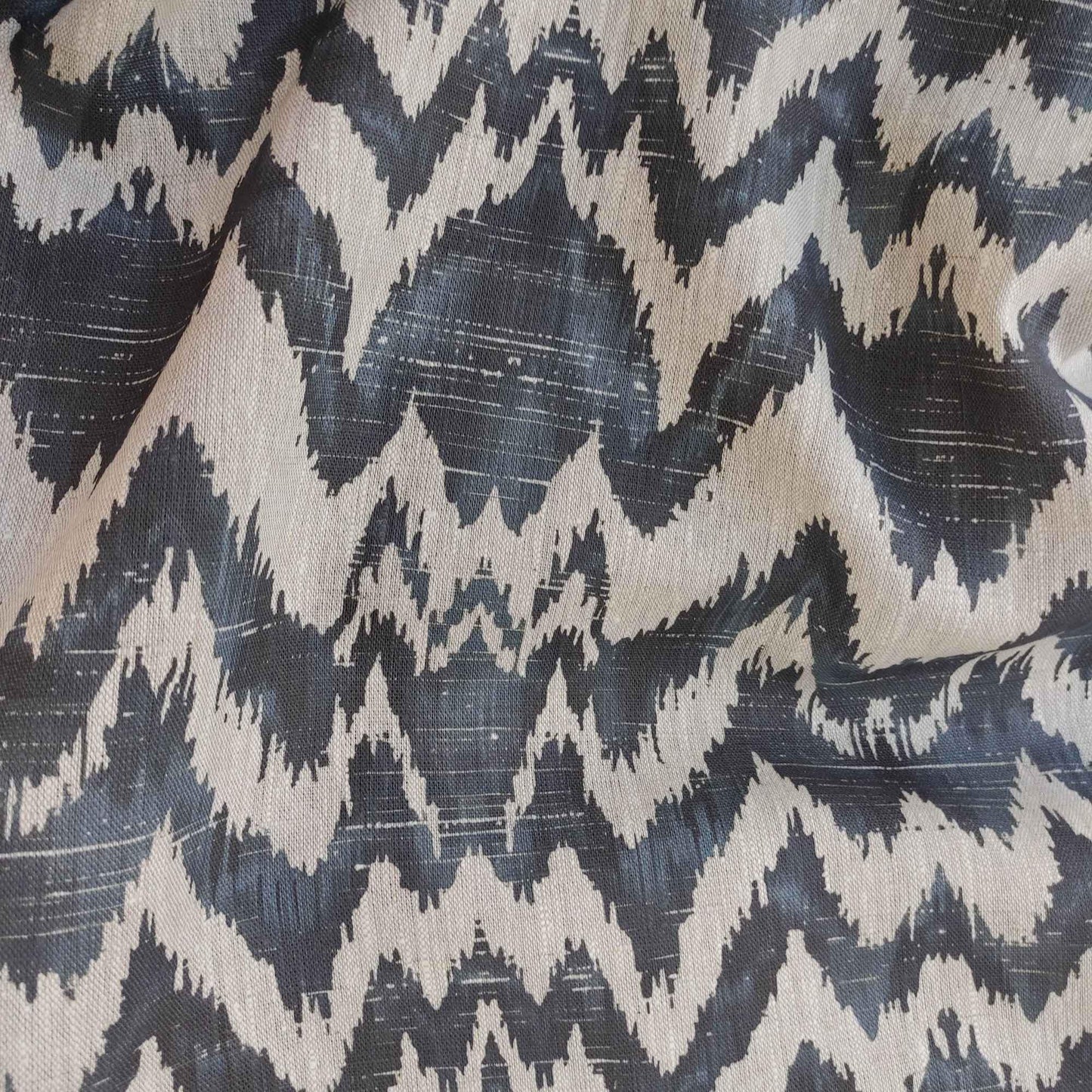 100% LINEN Fabric Abstract zigag WabiSabi , dark blue print on natural linen japandi wabi sabi linen print
