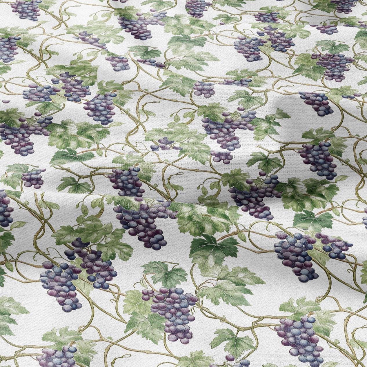 100% LINEN Fabric Grapes vine pattern - floral botanical Fruit heavy linen fabric for upholstery home decor clothing dressmaking