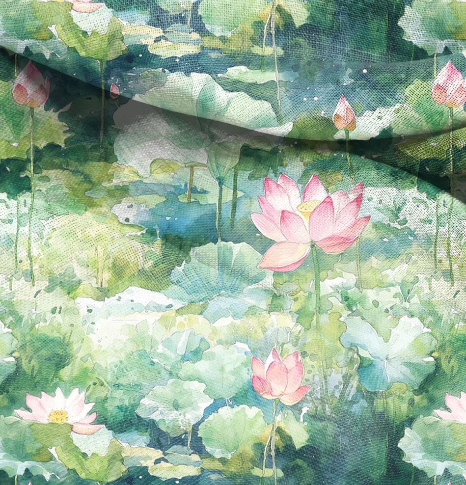 100% LINEN Fabric Waterlilly , linen fabric inspired by Monet Paintings Water Lilies , heavy linen fabric for upholstery home decor