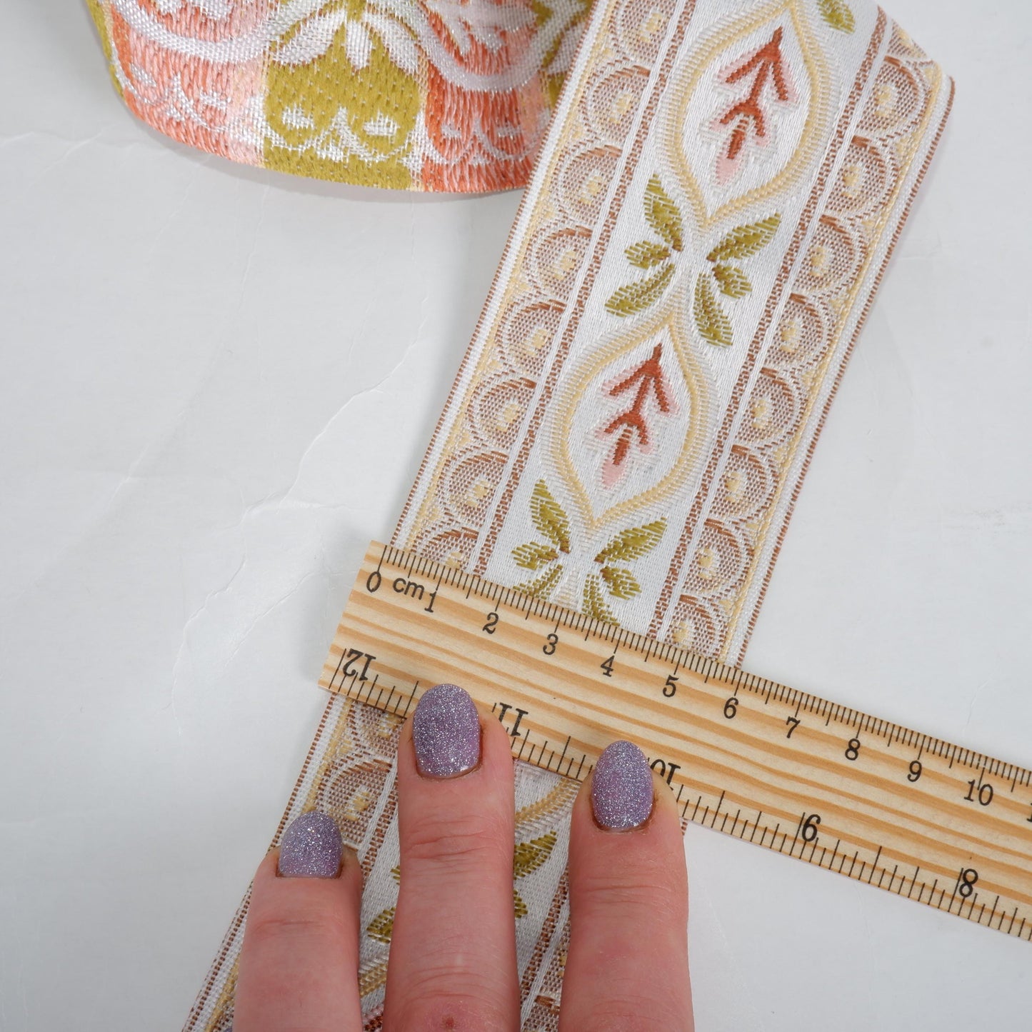 Jacquard woven fabric trim - Ribbon width 60 mm or 2.3" - Pale pink Decorative webbing Tape Trim