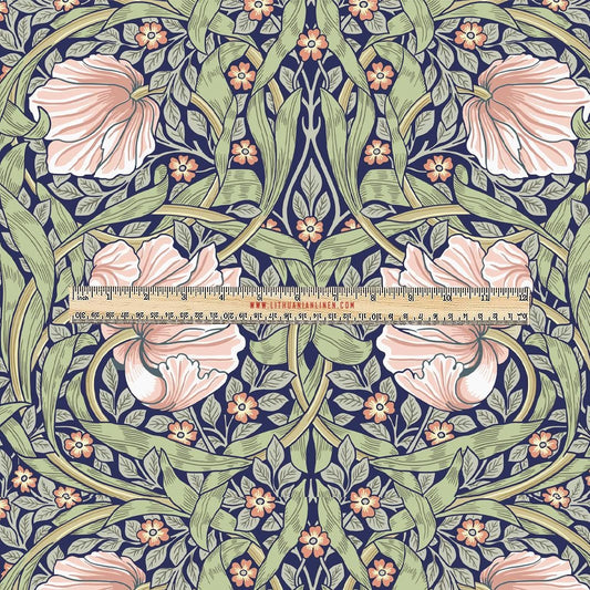 100% LINEN Fabric UPHOLSTERY 12oz - William Morris Pimpernel green pink colorful print - Victorian art craft - floral upholstery 206