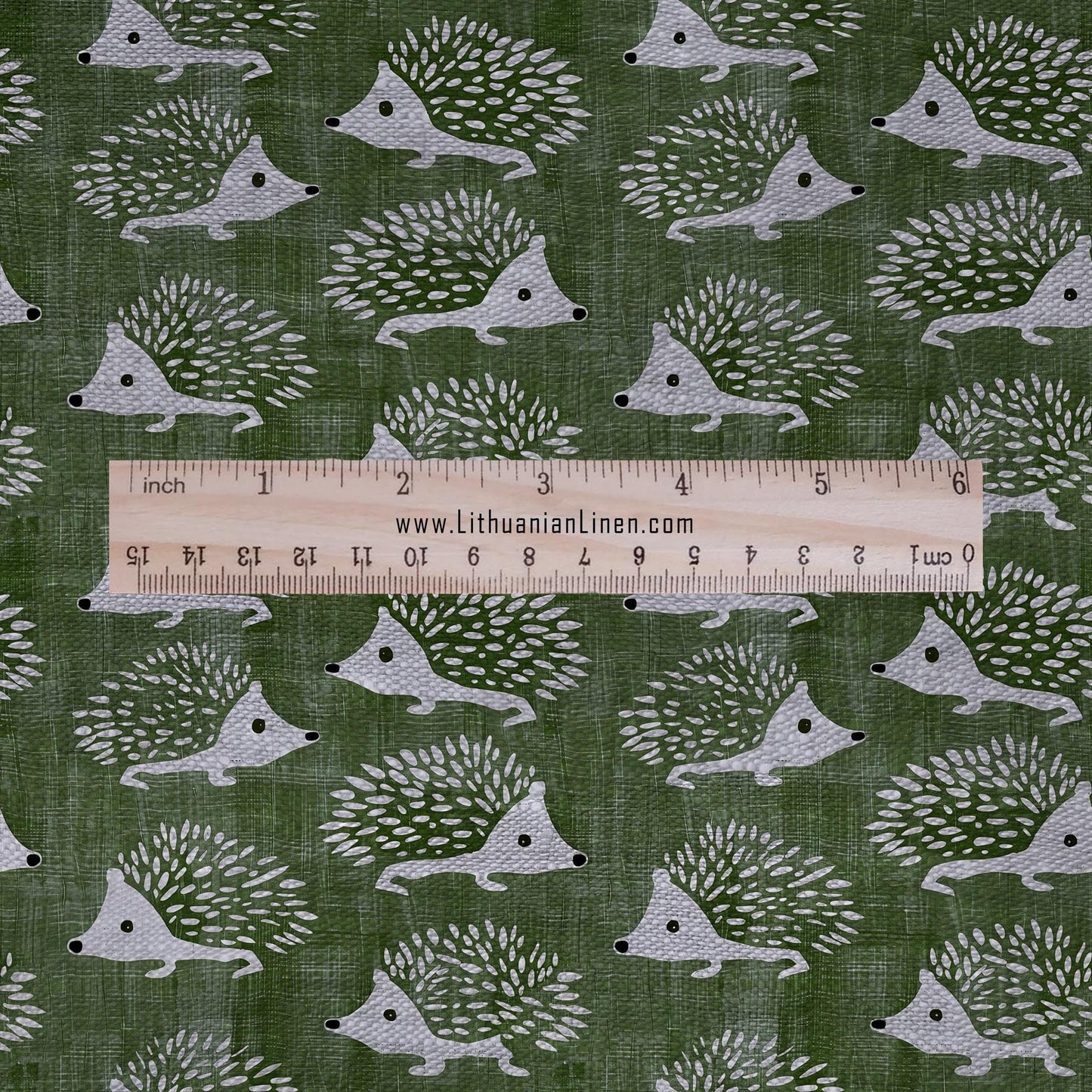 100% LINEN fabric Hedgehog print - Animal green print linen Fabric - Linen fabric for dressmaking home textile 2691