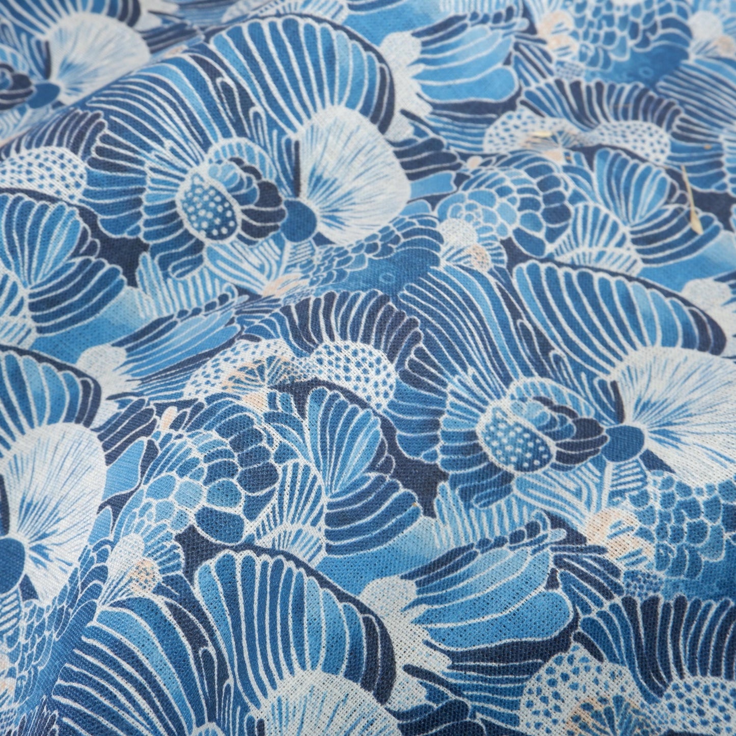 100% LINEN Fabric block print indigo blue white Japandi Sensu - Japanese fabric with abstract fan print linen upholstery dressmaking sewing