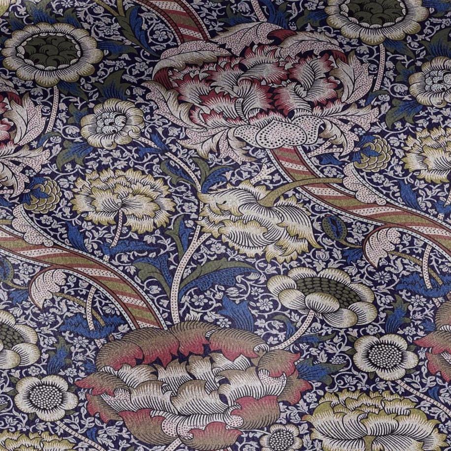 William Morris Wandle navy blue print on 100% LINEN - Victorian Art crafts linen Fabric - botanical Historical upholstery home textile