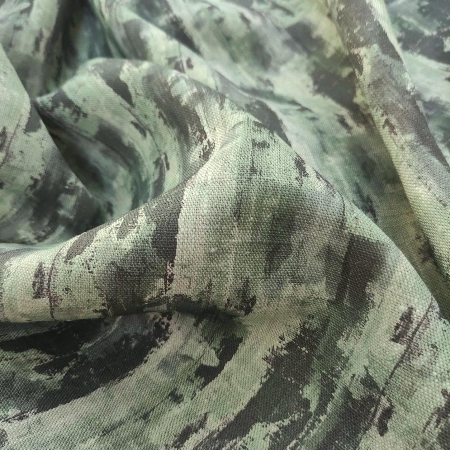 100% LINEN Fabric Abstract Wasi Sabi , green print