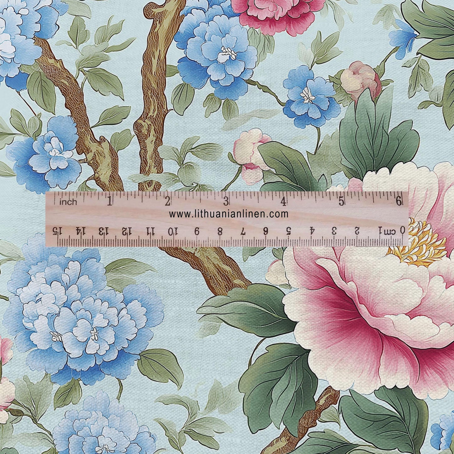 100% LINEN Fabric Chinoiserie Peony print - modern contemporary print on linen fabric upholstery dress making curtains