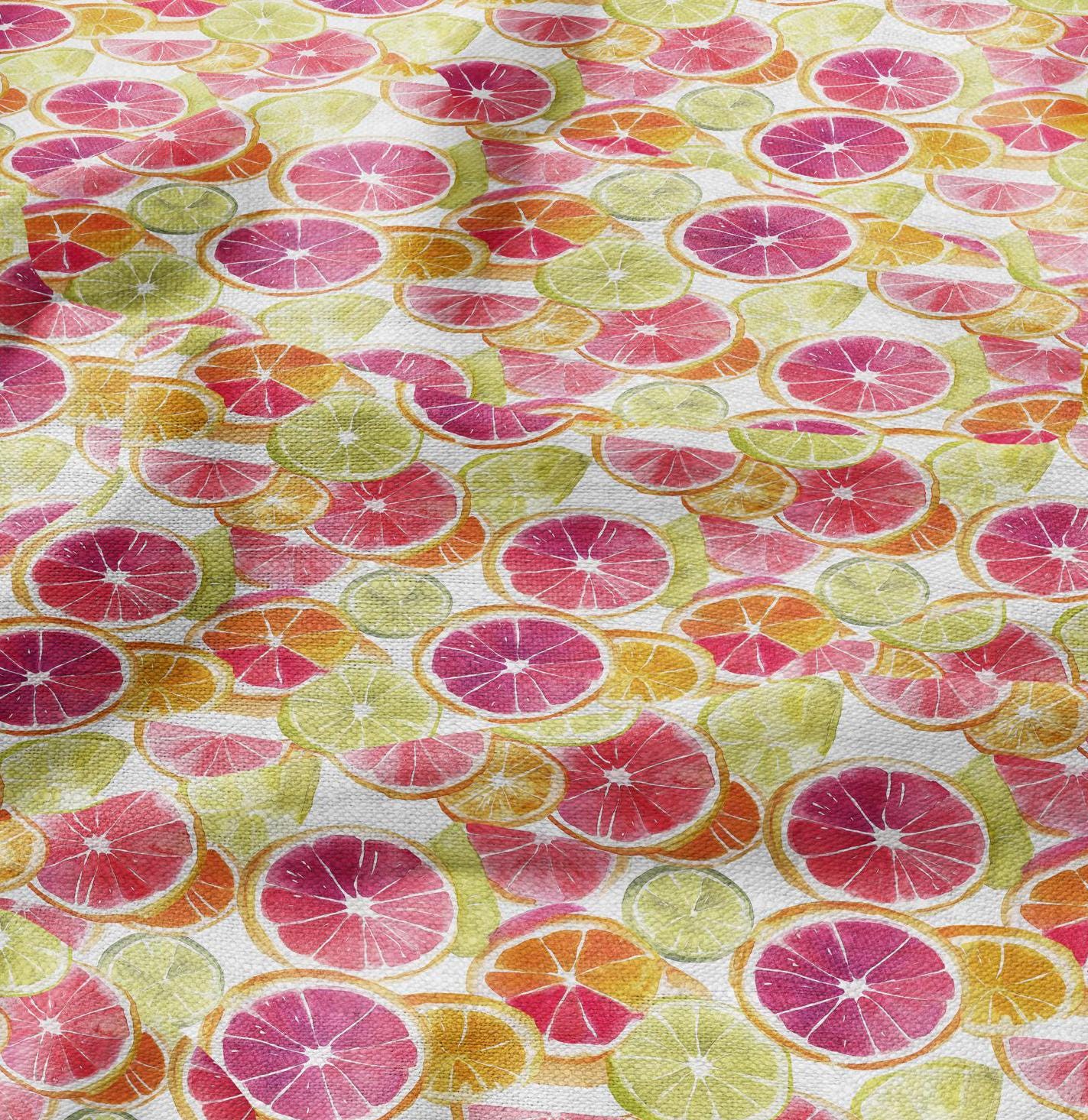 100% LINEN Fabric with lemon orange grapefruit print - flax linen fabric Premium High-grade Breathable Comfortable for dress making curtains