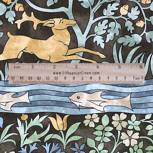 100% linen fabric - Huntsman by Voysey - Victorian Art crafts - Historical pattern home decor dress making 2992