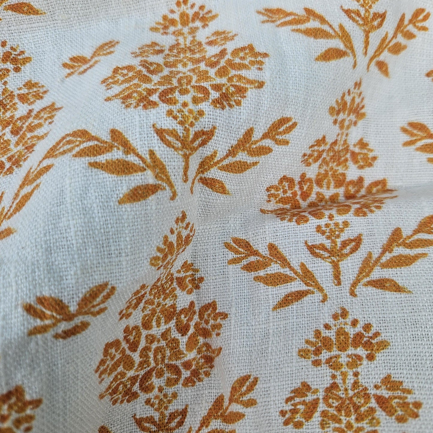 100% LINEN Fabric block print mustard yellow on white - heavy linen fabric for upholstery home decor or medium for clothing 2183
