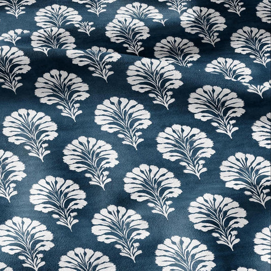 100% LINEN Fabric floral print - indigo blue white stripe block print linen - 2823 - heavy for upholstery home decor - medium for dress making