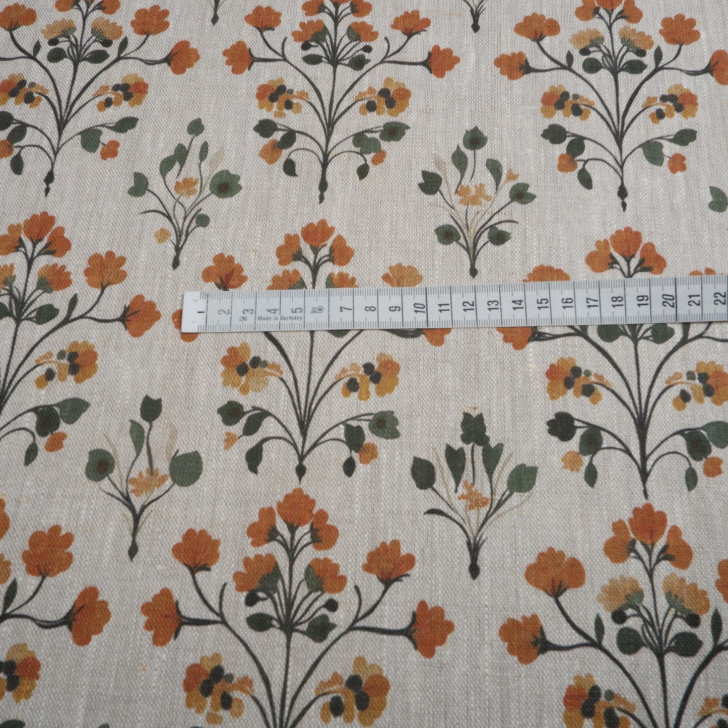 100% LINEN Fabric block print on oatmeal natur linen fabric with yellow floral print, heavy linen fabric for upholstery home decor