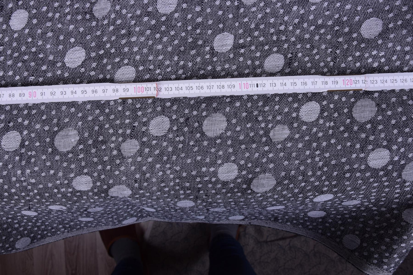 100% linen fabric Medium weight 190gsm. Black grey polka dots reversable double side. flax for crafting, table linen, napkins, jackets etc