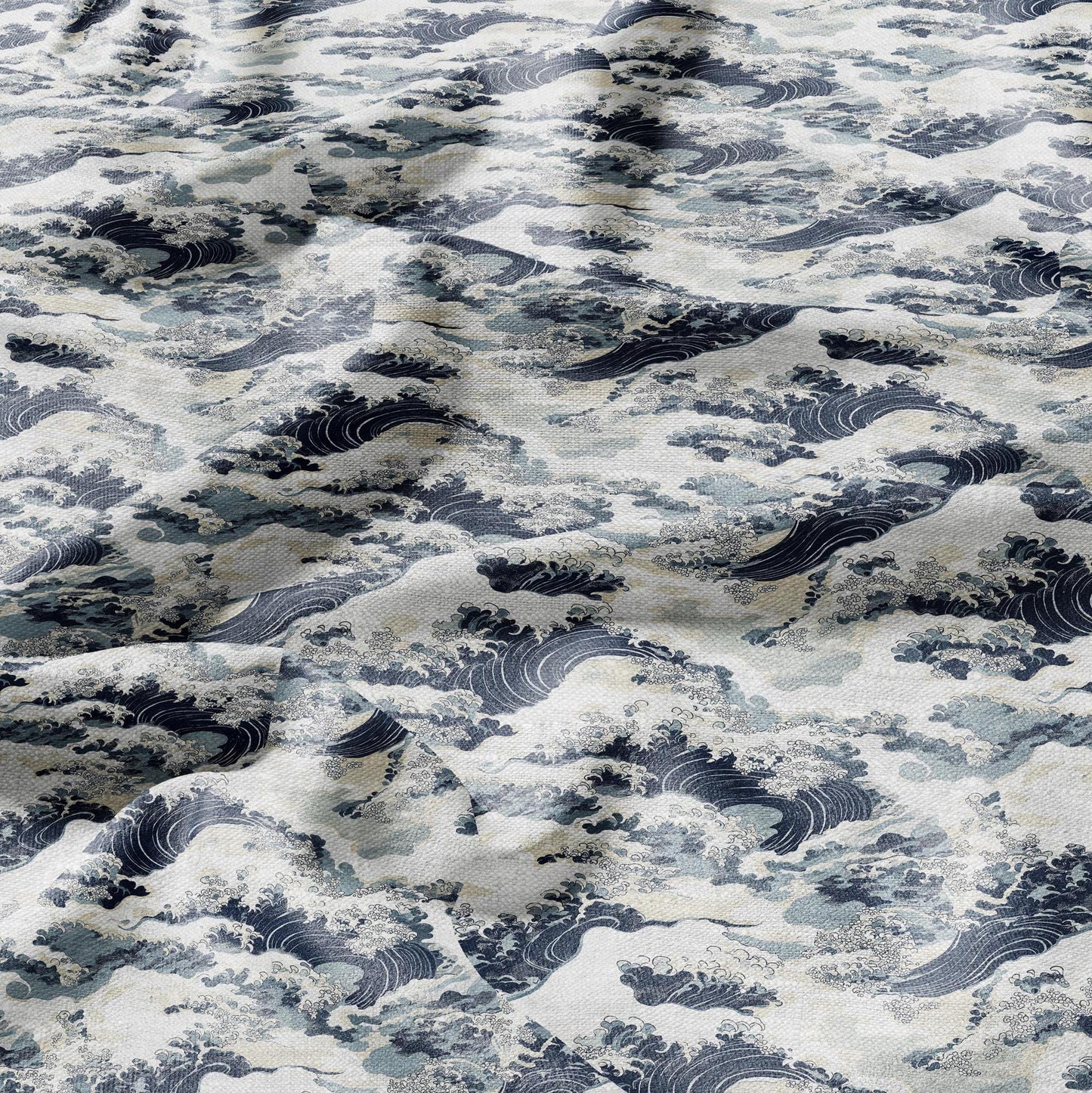 100% LINEN Fabric Japanese waves Print- linen Fabric by the Yard by LithuanianLinen for upholstery dressmaking curtains home textile
