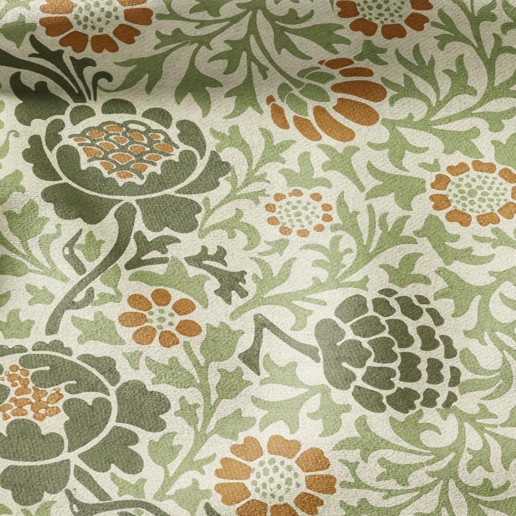 William Morris Beige tapestry print on 100% LINEN fabric - Victorian Art and crafts Linen fabric botanical Historical pattern 2118
