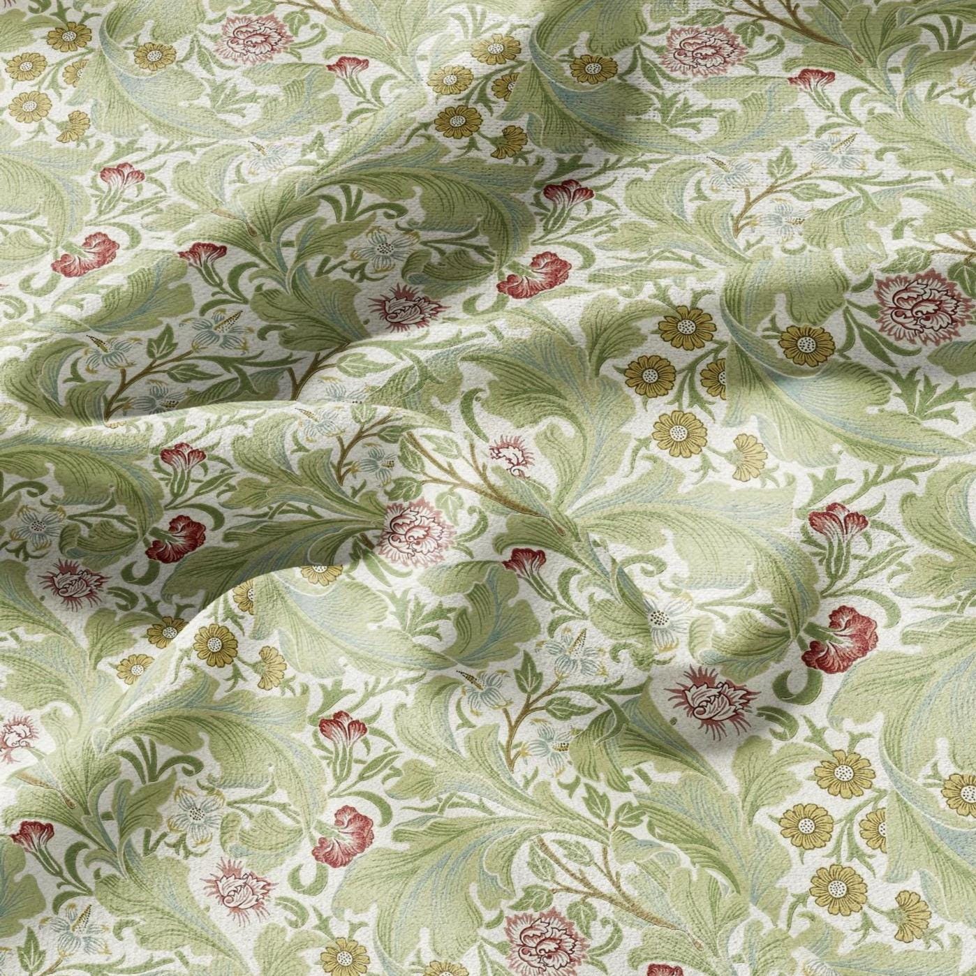 William Morris Leicester print on 100% LINEN - Victorian Art crafts linen Fabric - Linen fabric botanical Historical upholstery home textile