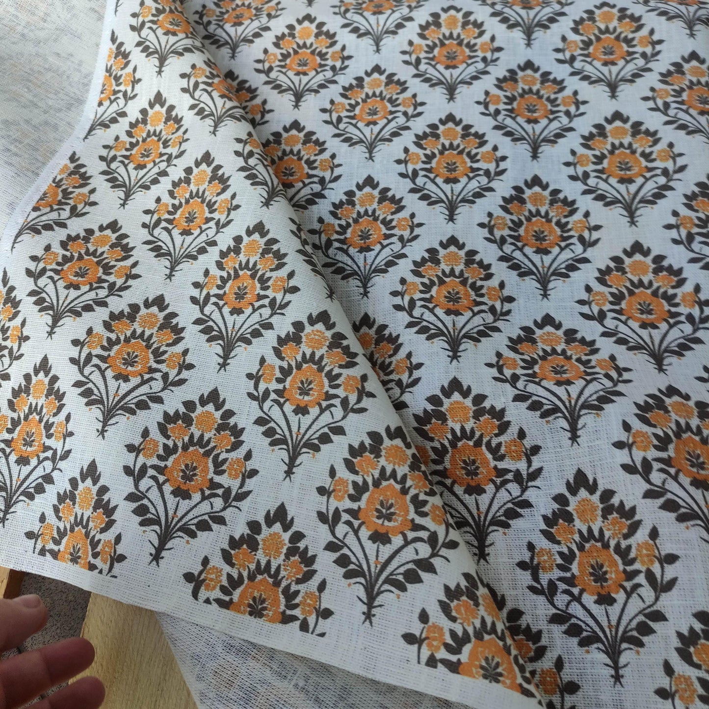 100% LINEN Fabric Floral block print mustard, heavy linen fabric with botanical print for upholstery home decor curtains cushions