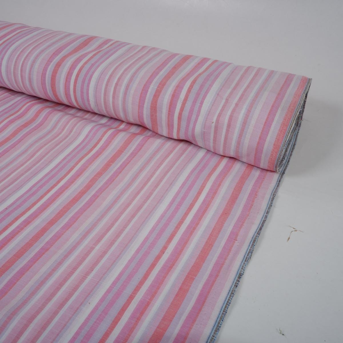 Premium Linen striped Fabric in blue green white | Medium weight multicolor stripes Valencia Stripe for clothing home textile