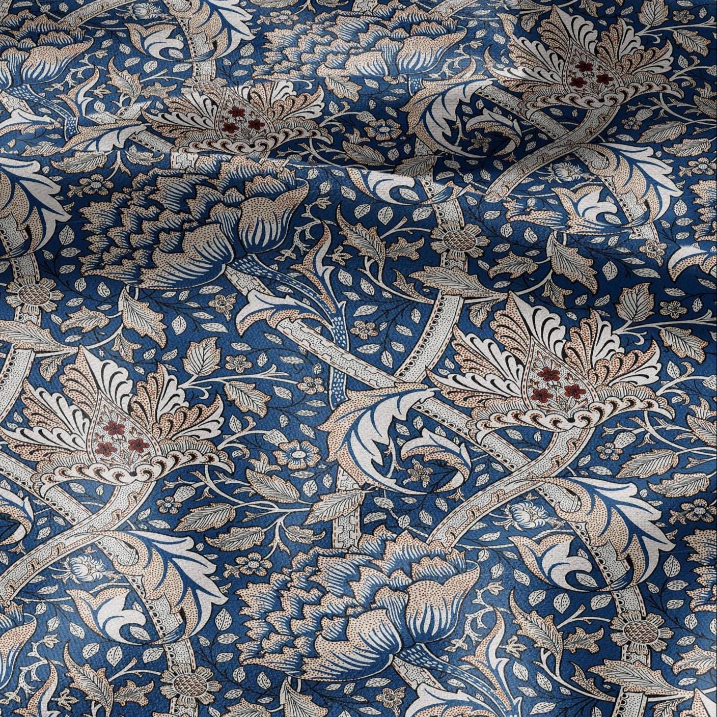 William Morris Windrush blue print on 100% LINEN - Victorian Art crafts linen Fabric - botanical Historical upholstery home textile