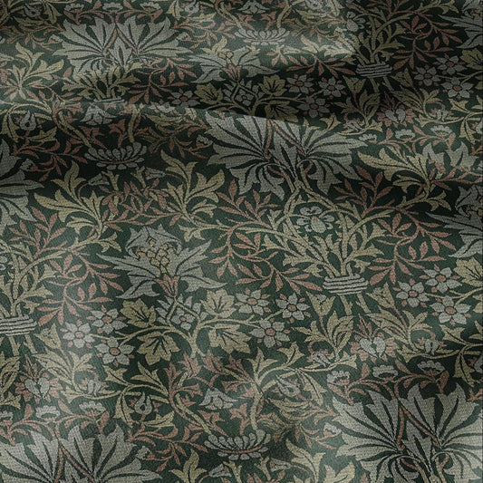 William Morris Green tapestry print on 100% LINEN fabric - Victorian Art and crafts Linen fabric botanical Historical pattern 2110
