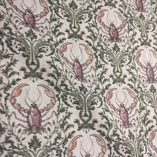 100% LINEN Fabric LOBSTER print, oatmeal linen fabric with green purple coastal print for upholstery home decor LOBSTER