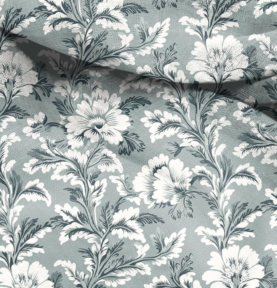 100% LINEN Fabric Floral sage green print, linen fabric with botanical print, heavy linen fabric for upholstery home decor curtains cushions