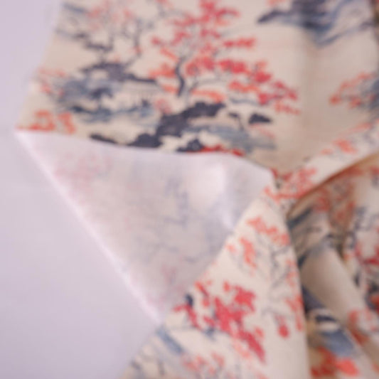 100% LINEN Fabric Floral print, Autumn in Japan botanical print linen fabric, heavy linen fabric for upholstery home decor curtains cushions