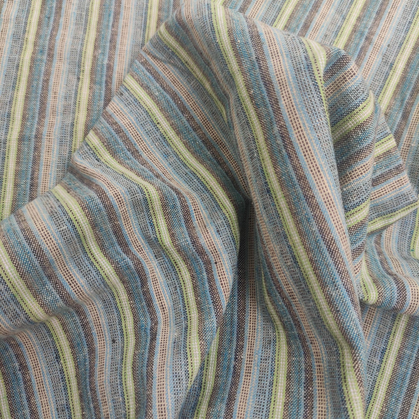 Premium Linen Santorini striped Fabric in blue green | Medium weight multicolor stripes in blue green navy | button up shirting fabric T143