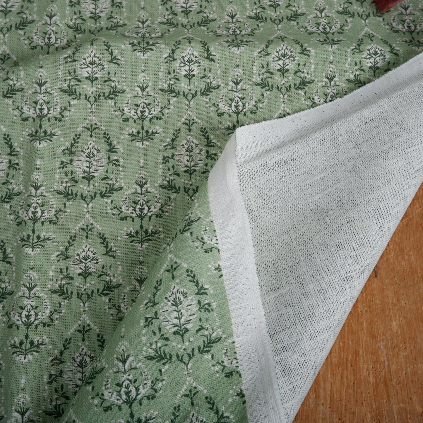 100% LINEN Fabric in floral block print - botanical mint green linen fabric for upholstery home decor curtains dress making pillowcases