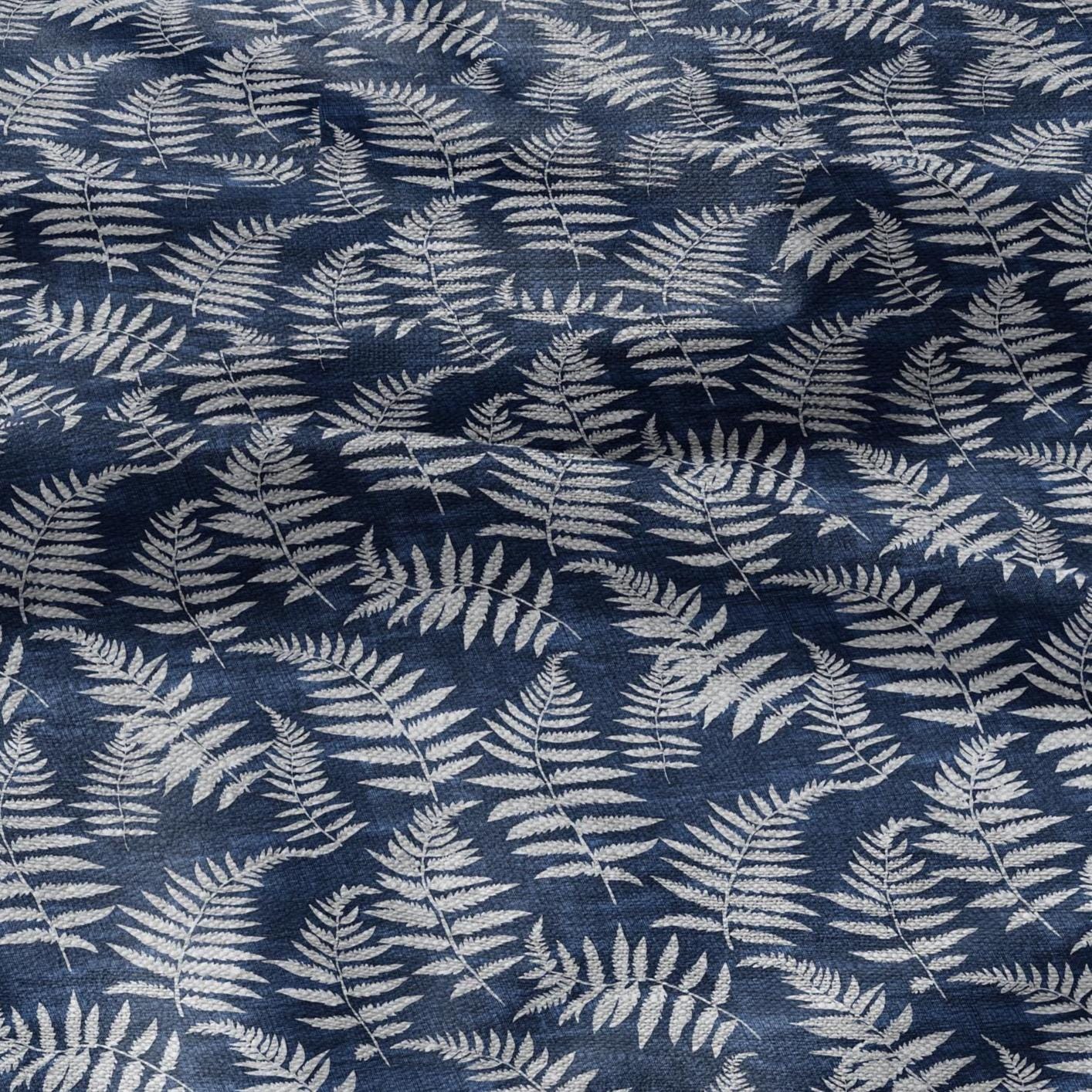 100% LINEN fabric fern leaves print - Greenery linen Fabric - indigo blue gray Linen fabric for dressmaking home textile sewing hobby 2703