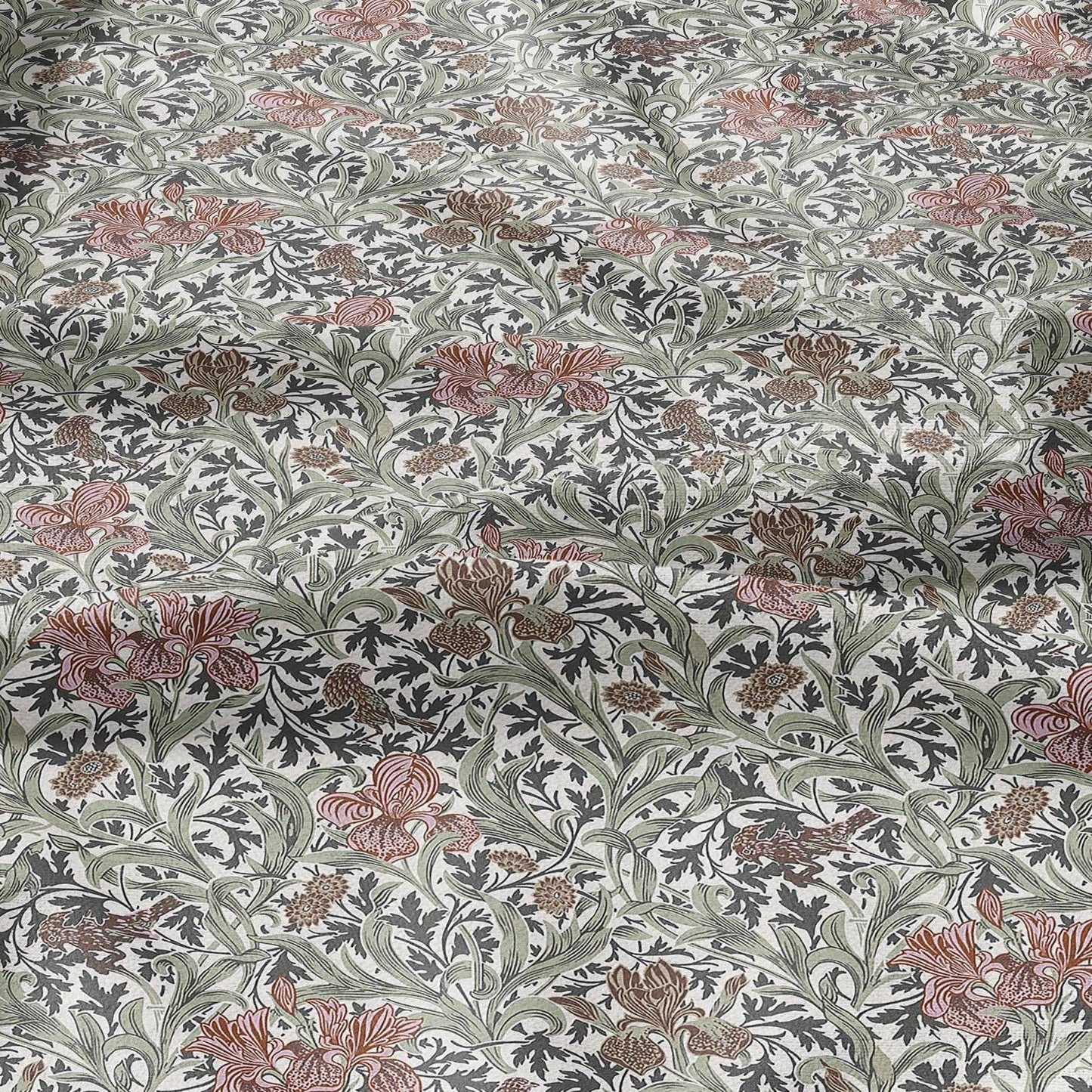 100% LINEN fabric Dearle Iris - Art Nouveau Art crafts linen Fabric - botanical Historical upholstery home textile