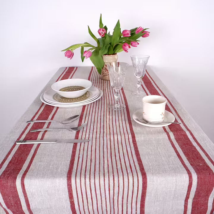 Village Red - linen tablecloth