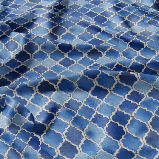 100% LINEN Fabric Abstract Blue Santorini Tiles print - modern contemporary print on linen fabric upholstery dress making curtains