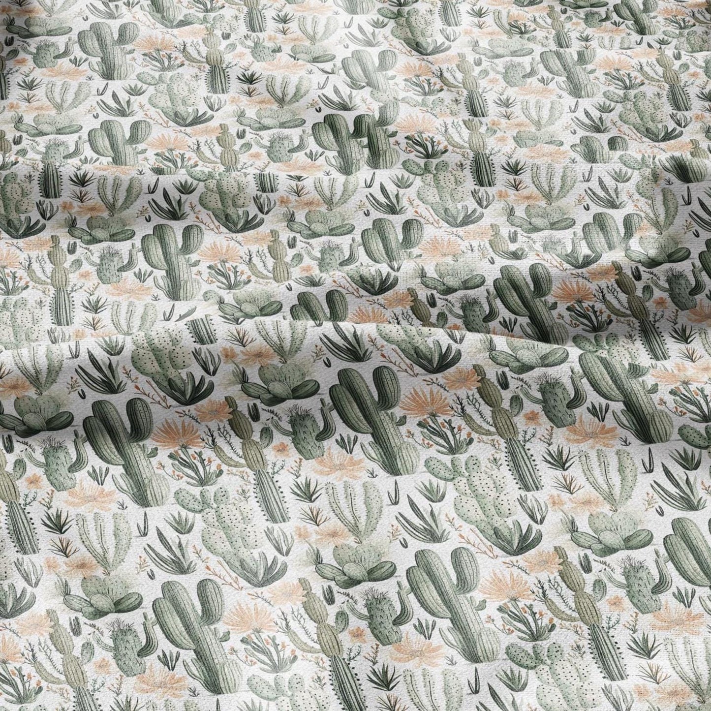 100% LINEN Fabric green Cactus - botanical flax fabric Greenery print upholstery dressmaking clothing - Tropical Desert fabric 2094