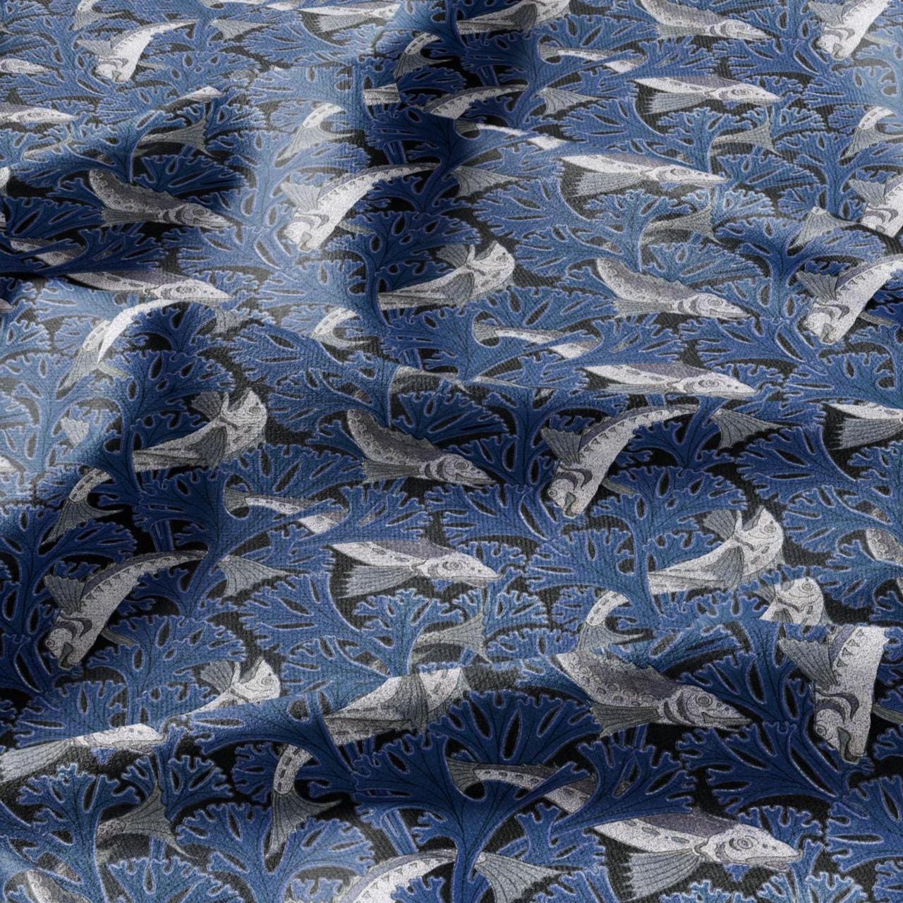 100% linen Vintage Fish fabric for Curtain Upholstery Cushion - block print fabric for dress making sewing