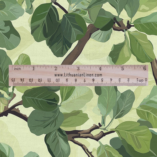 100% LINEN Fabric greenery floral - Fig tree leaves botanical for upholstery dressmaking curtains home textile Art Nouveau 2172