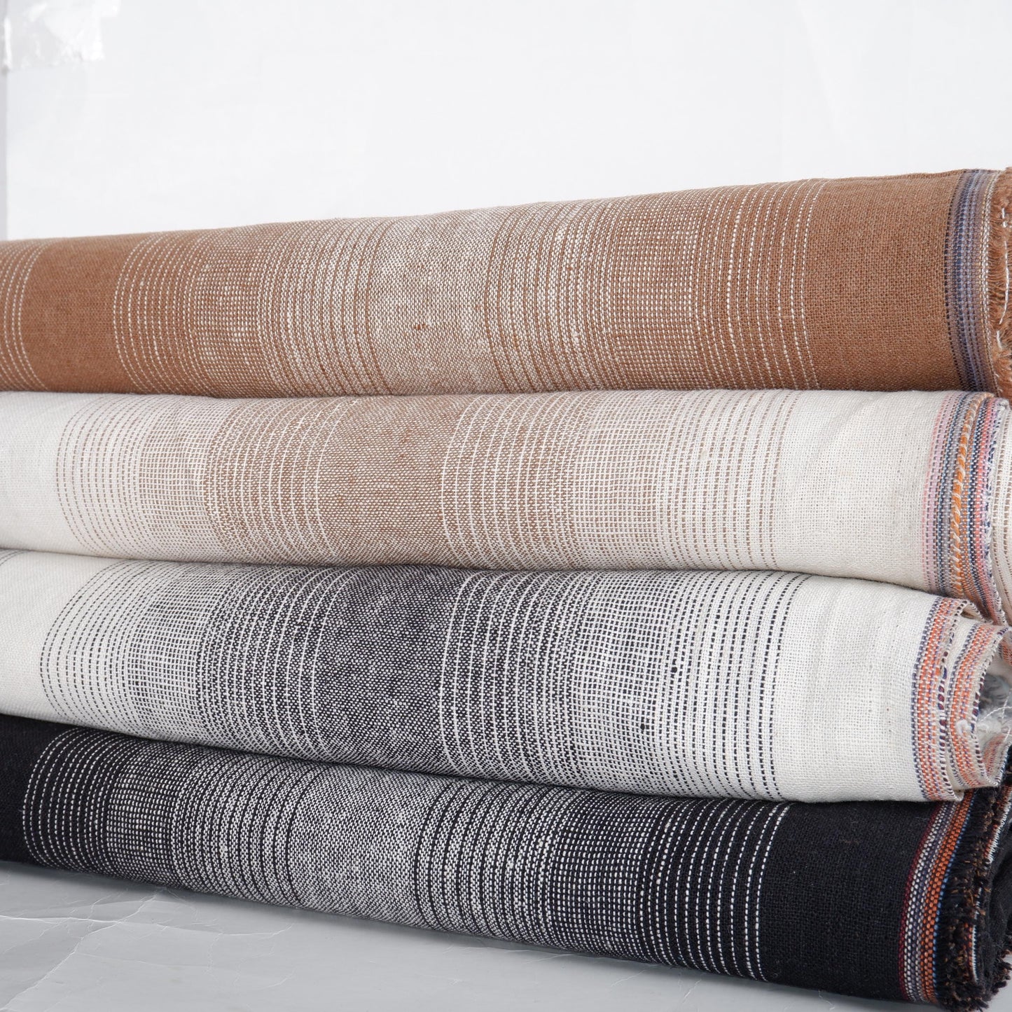 Premium Linen striped Fabric in brown beige white | Medium weight multicolor stripes OMBRE Stripe for clothing home textile