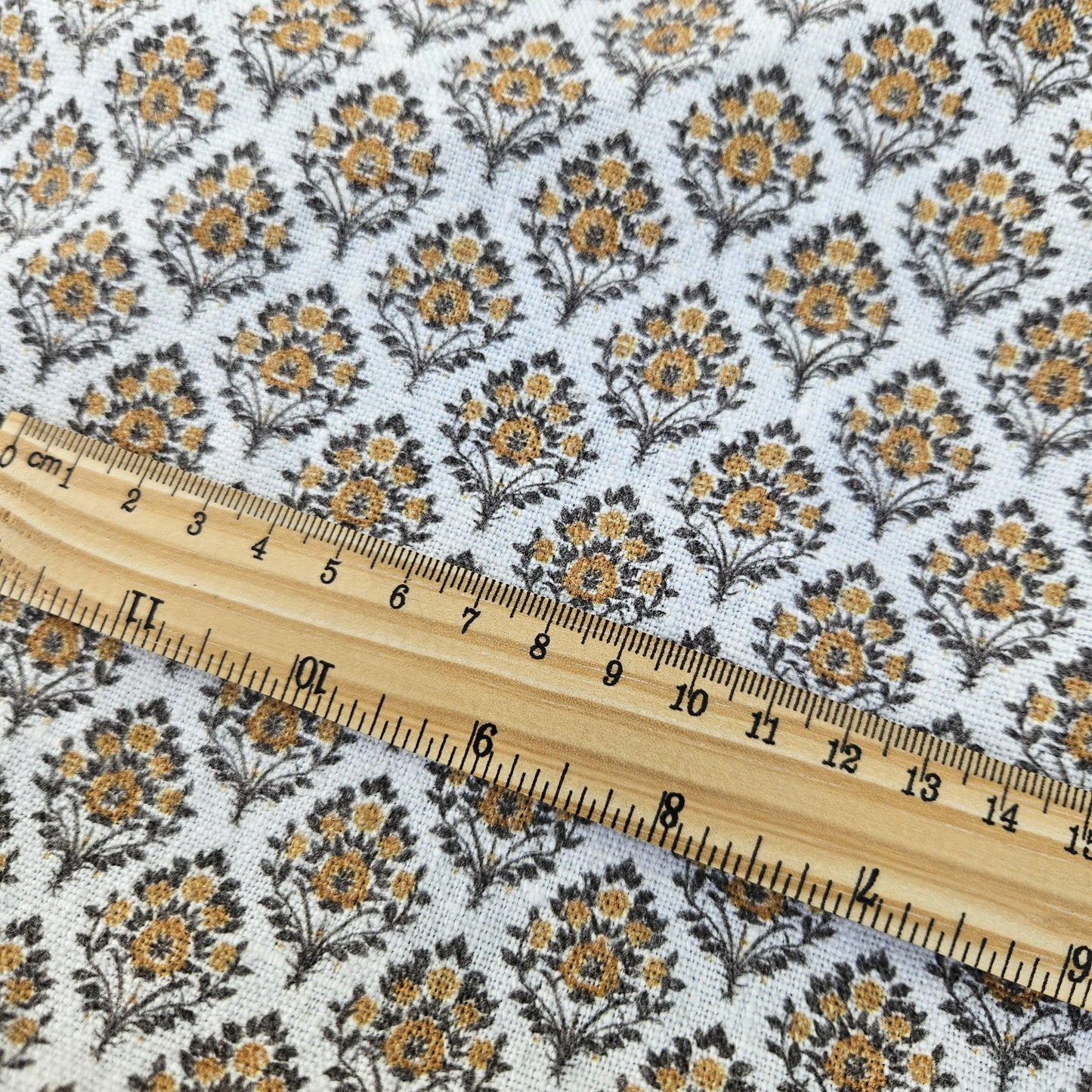 100% LINEN Fabric block print mustard brown yellow on white - heavy linen fabric upholstery home decor or medium for clothing 2513 Vadodara