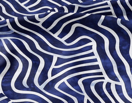 100% LINEN Fabric floral with blue squirl - linen fabric with abstract contemporary print for upholstery home decor curtains dress making