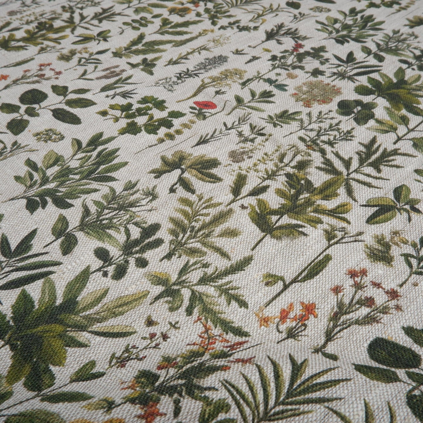 100% LINEN Fabric French Herbs pattern on oatmeal linen fabric, Provence French country floral heavy linen fabric for upholstery home decor