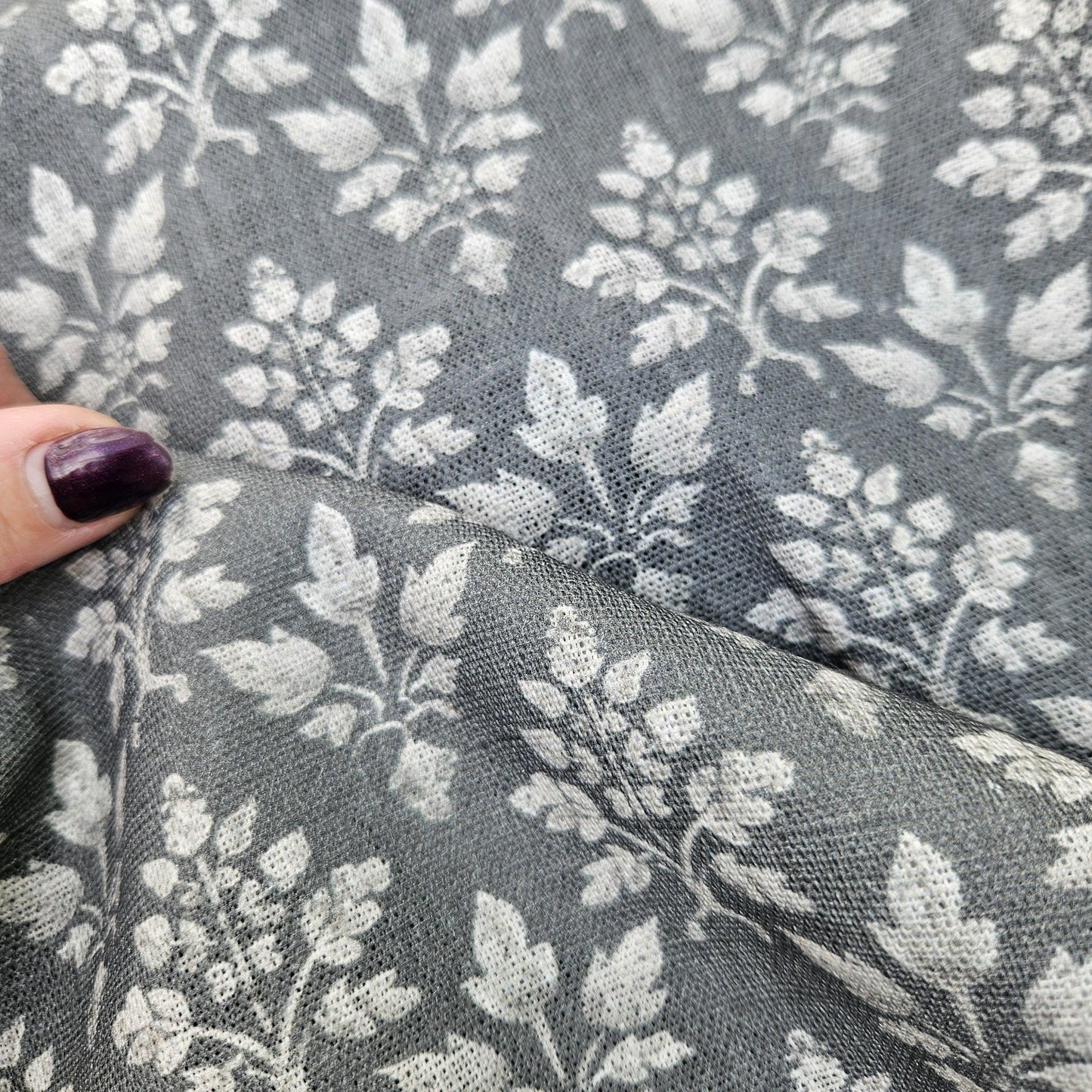 100% LINEN Fabric block print grey - heavy linen fabric for upholstery home decor or medium for clothing 2560