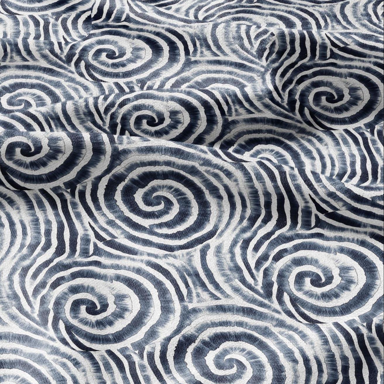 100% LINEN Fabric blue shibori squirl print on white linen - indigoblue flax fabric for uphlstery heavy / medium for clothing 2576